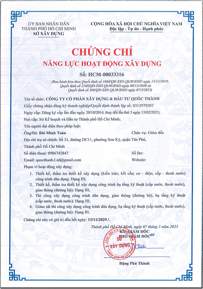 Chứng Chỉ Năng Lực Hoạt Động Xây Dựng